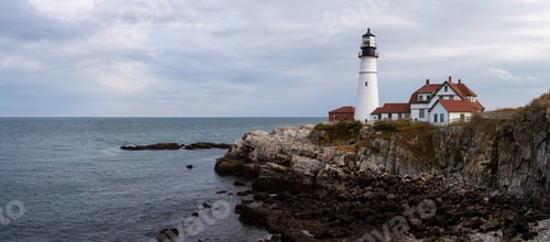 Preview: Panoramic view of Portland Head Lighthouse on the Atlantic Ocean Coast