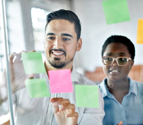 Preview: business meeting note paper woman young office teamwork strategy idea glass