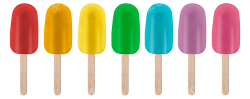 Preview: Yummy bright ice creams in rainbow colors on white background, set