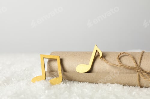 Preview: Golden musical notes with New Year decoration.
