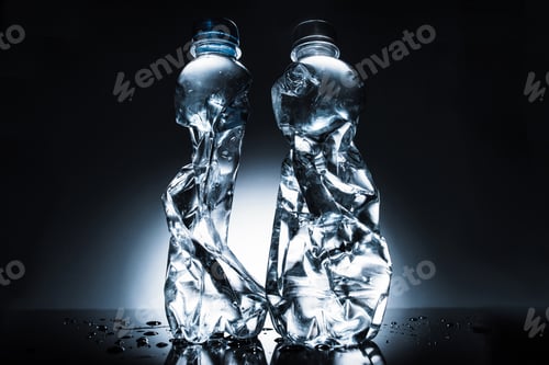 Preview: still life with crumpled bottles of water on dark