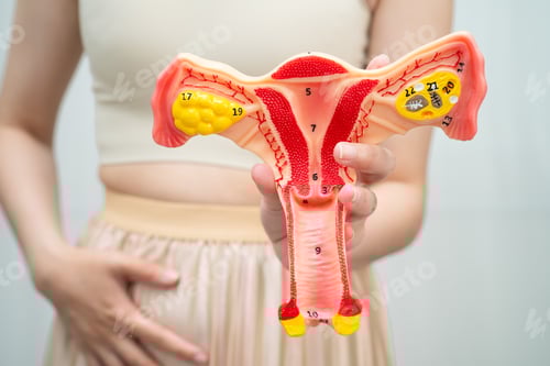 Preview: Woman Holds Anatomical Model of Uterus in Studio