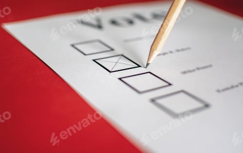 Preview: Close-up photo of pencil checking box on Voting ballot