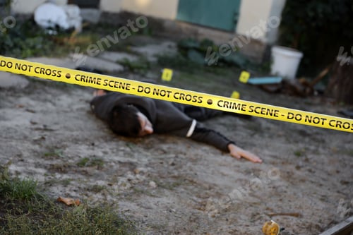 Preview: Victim of a violent crime in a backyard of residental house in evening