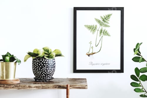 Preview: Creative composition of home interior design with mock up poster frame.