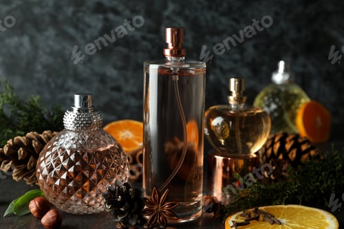 Preview: Concept of fragrant flavored perfume, close up
