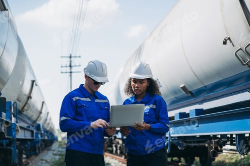 Preview: Engineer inspecting railway for gas transport and industrial freight.