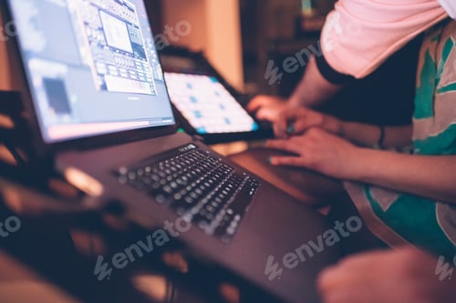 Preview: Close up sound engineer working in recording studio