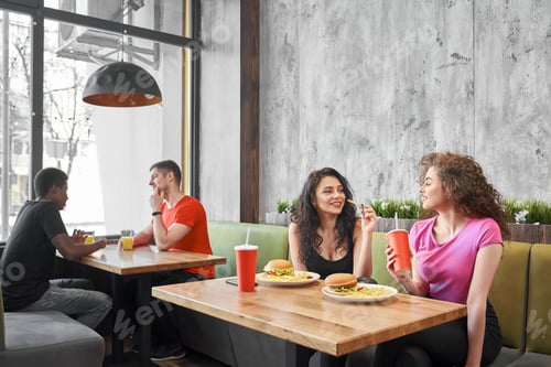 Preview: People sitting in cafe eating and communicating