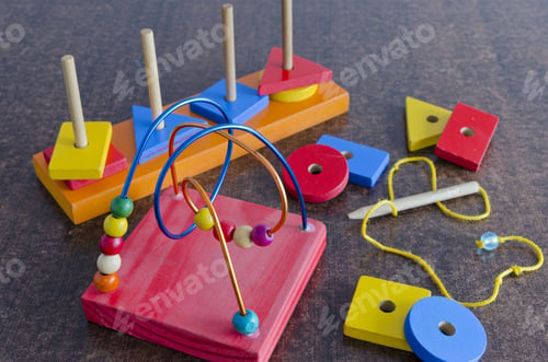 Preview: Closeup shot of colorful didactic games