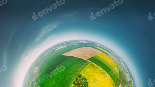 Preview: Aerial View Green Countryside Rural Yellow Canola Colza Field Meadow Landscape Sunny Spring Day. Top