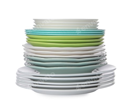 Preview: Stack of beautiful ceramic plates isolated on white