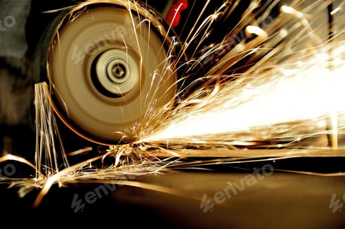 Preview: Worker cutting metal with grinder