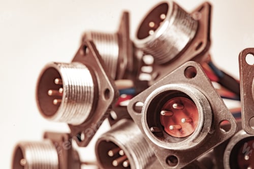 Preview: Close-up blurry metal sockets for plugs