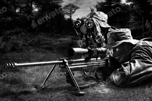 Preview: Sniper Together With The Gunner Took The Position And Expect The Target. Mixed Media