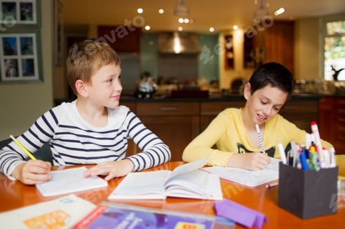 Preview: Boys doing homework at table