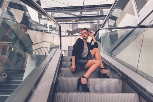 Preview: Beautiful girl posing on an escalator