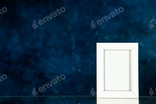 Preview: front view white picture frame on dark blue background present portrait color family photo shoot
