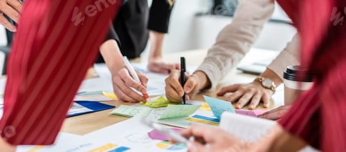 Preview: Close up of young businessman and businesswoman people work in office.