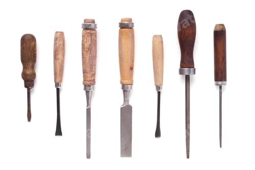 Preview: Woodworking tools isolated on white background. Chisel and joiner tool