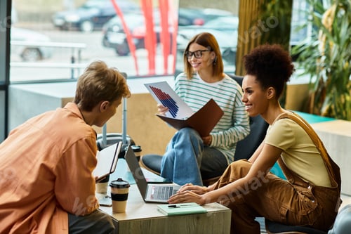 Preview: Colleagues collaborating at a hotel lounge during a productive business trip