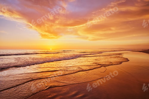 Preview: Atlantic ocean sunset with surging waves at Fonte da Telha beach, Portugal