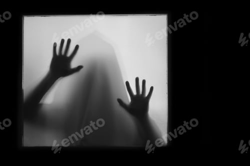 Preview: Shadowy figure, ghost behind glass - horror background
