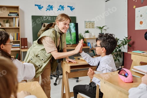 Preview: Happy Forester Doing High Fives With Kids