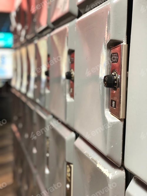 Preview: a row of lockers at a bowling alley