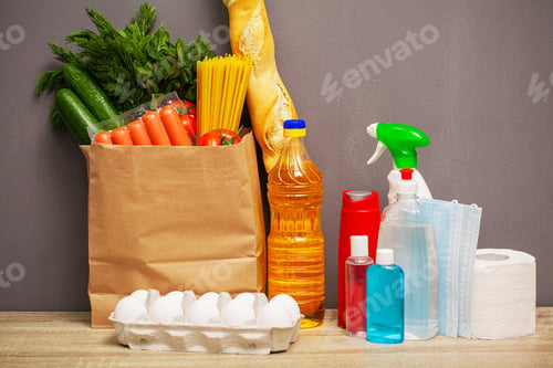 Preview: Donation package with food and personal protective equipment for people in need