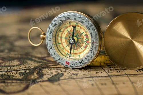 Preview: Old compass on vintage map