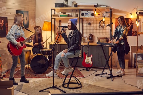 Preview: Happy girls recording new songs in studio