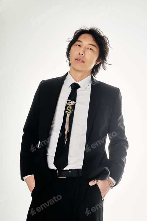 Preview: Handsome young man exuding modern style in an urban setting with a chic outfit