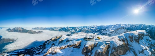 Preview: Aerial drone view of snow covered ski slopes at Stoos,Switzerland