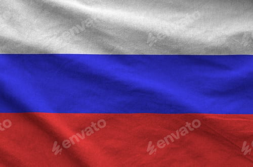 Preview: Russia flag depicted on folded wavy fabric of old cloth