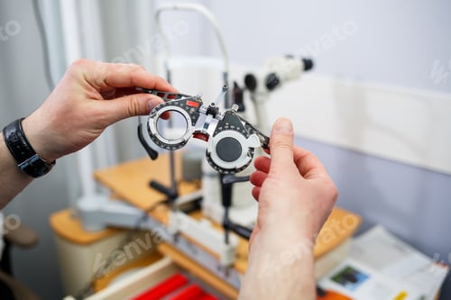 Preview: Clinic optometry instrument. Eyesight medical professional correction.