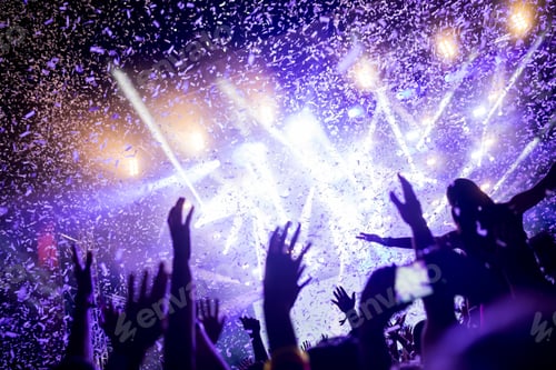 Preview: Portrait of happy crowd enjoying at music festival