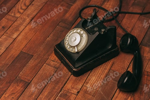 Preview: retro telephone technology antique communication nostalgia wood floor