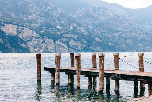 Preview: Old wooden wharf on Garda lake
