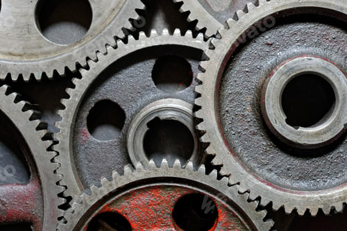 Preview: Group of old steel cogwheels