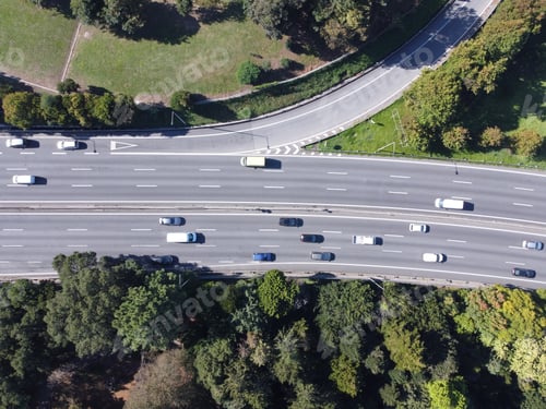 Preview: Top view of the highway surrounded by trees. Portugal