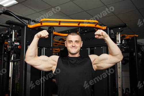 Muscular Man Flexing in a Gym