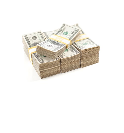 Preview: Stacks of One Hundred Dollar Bills Isolated on a White Background