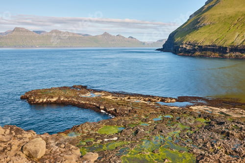 Preview: Faroe islands coastline and atlantic ocean. Eysturoy, Gjogv village