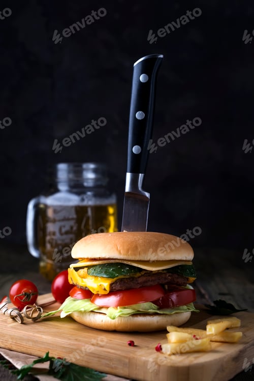 Preview: Fresh and juicy hamburger on a paper