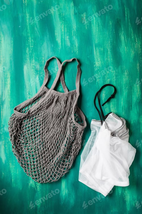 Preview: reusable mesh cotton and nylon shopping bag, plastic free zero waste concept