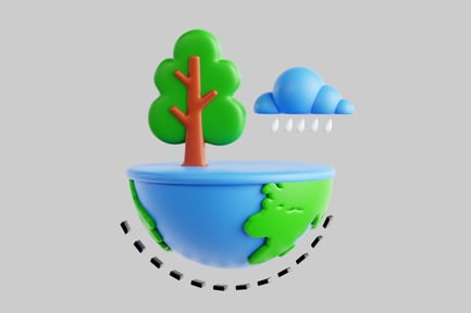 Small planet with tree and clouds