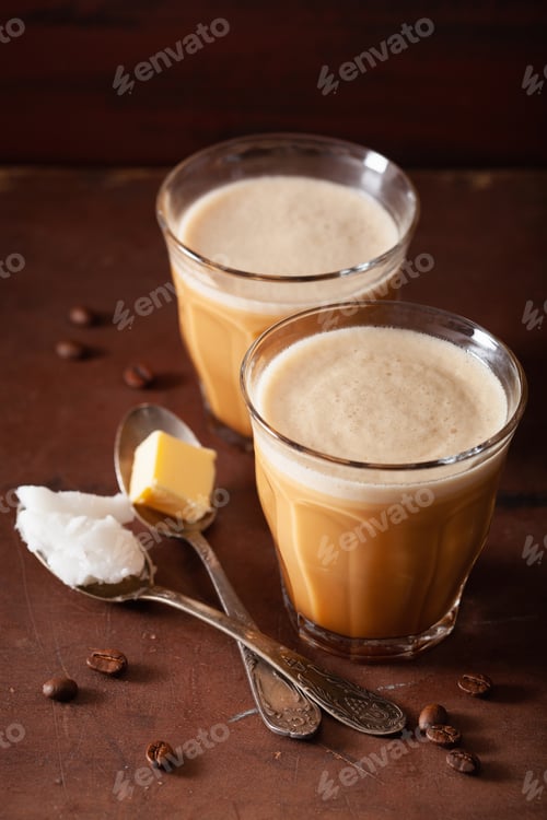 Preview: bulletproof coffee, keto paleo drink blended with butter and coc