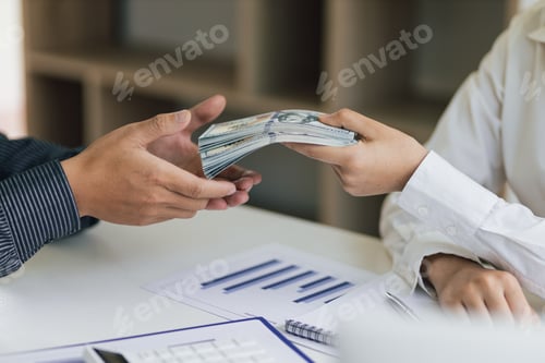Preview: Close-up, business people receive wages or salary.