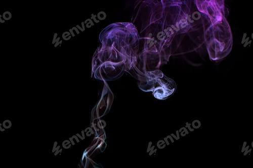 Preview: Multicolored smoke for aromatherapy relaxation on black background, beautiful swirled puffs of smoke